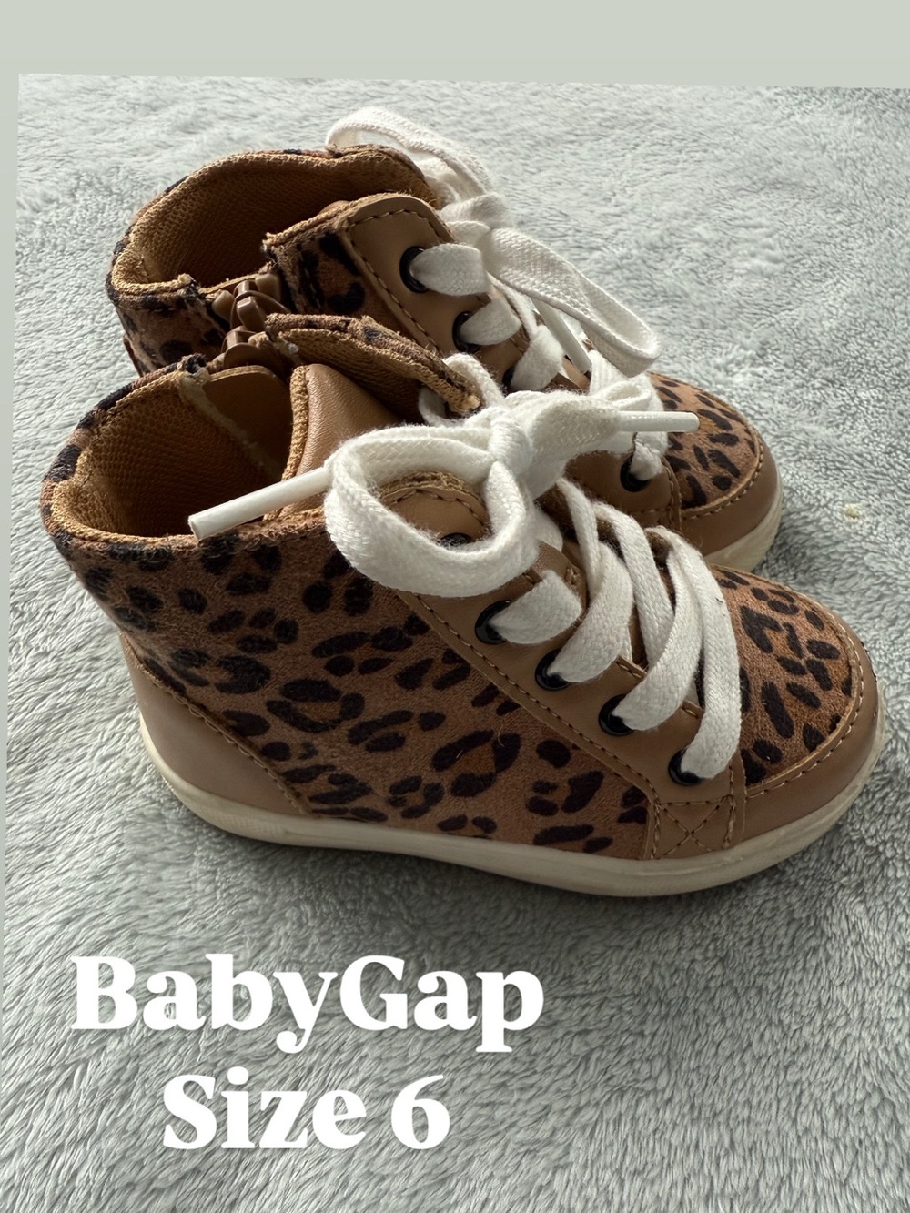 GAP Leopard Print High-Top Sneakers Size 6 with White Laces